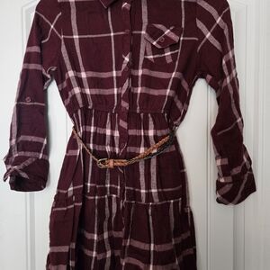 Love Squared Burgundy Plaid Long Sleeve Dress